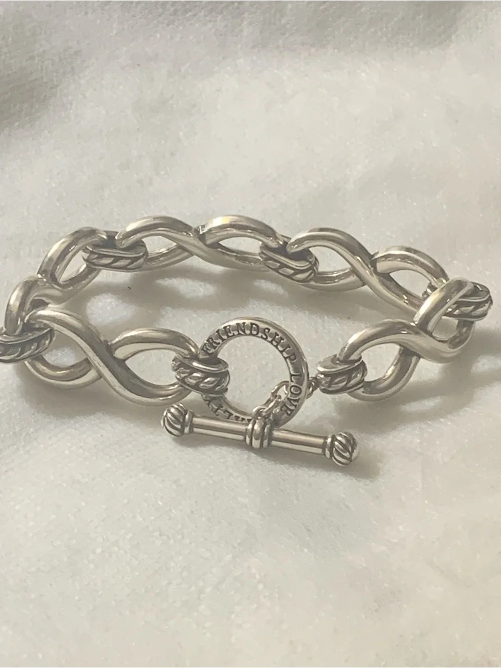 Sterling Silver Toggle Chain Bracelet with Friendship Love Loyalty Ring